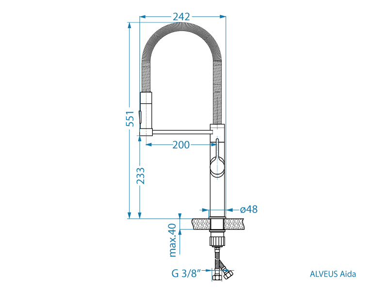 dimenzije kuhinjske armature Aida Alveus