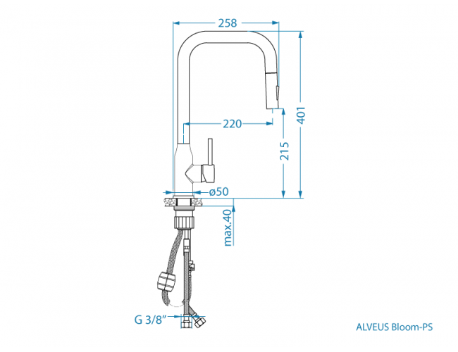 dimenzije kuhinjske armature Bloom Alveus