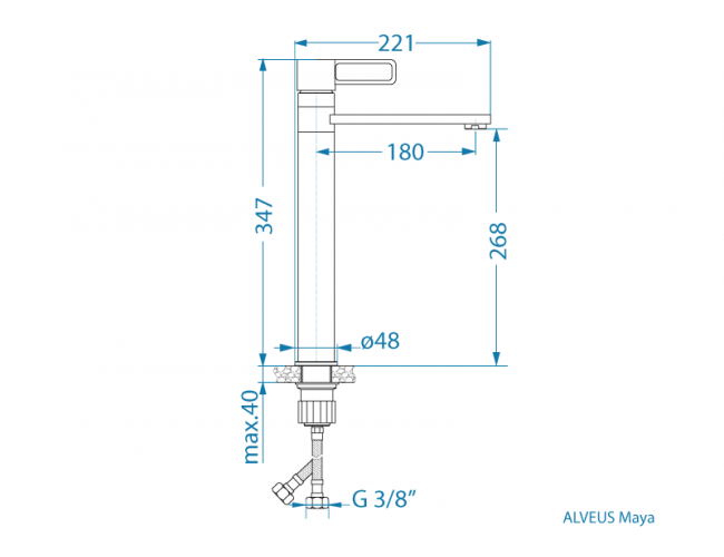 Dimenzije kuhinjske armature Maya Alveus